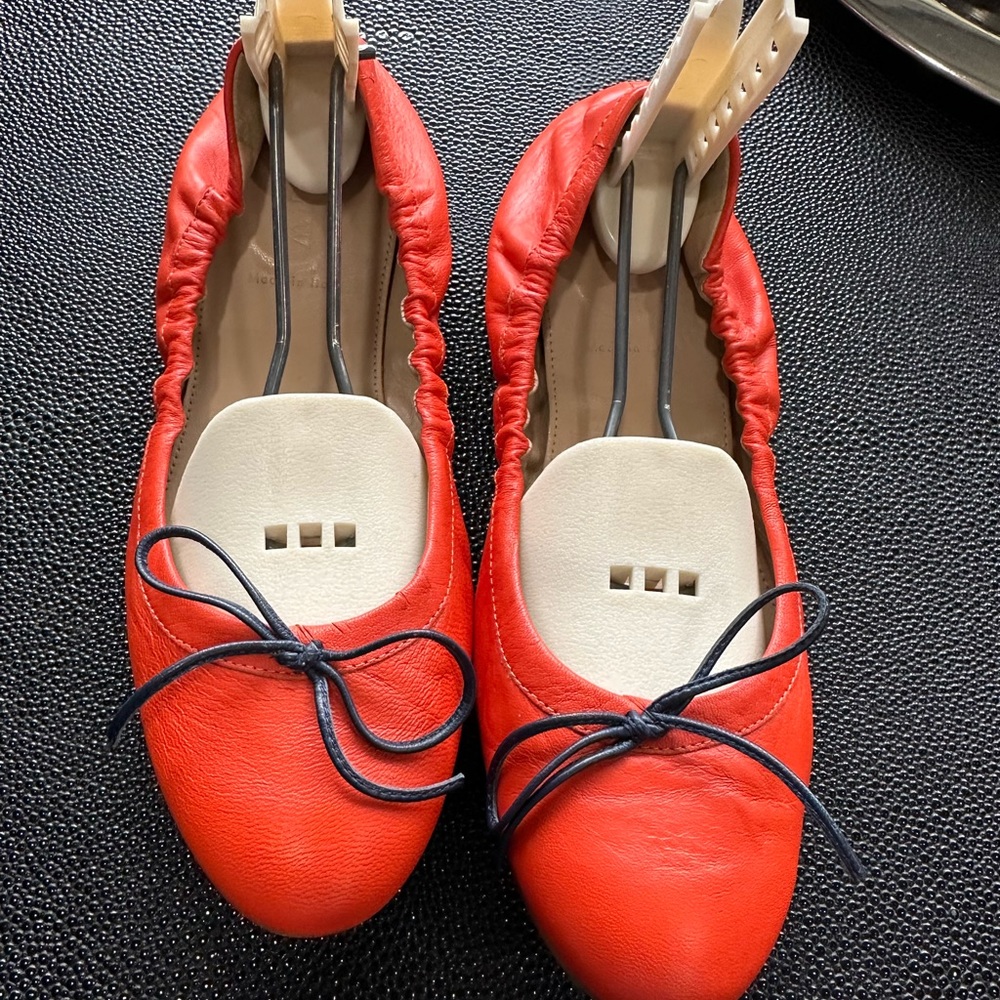 J. Crew Orange Leather Flats with Black Bow - Picture 4 of 7